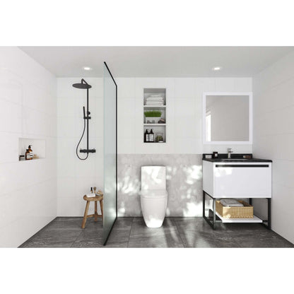 Alto 30" White Bathroom Vanity with Black Wood Marble Countertop - 313SMR-30W-BW