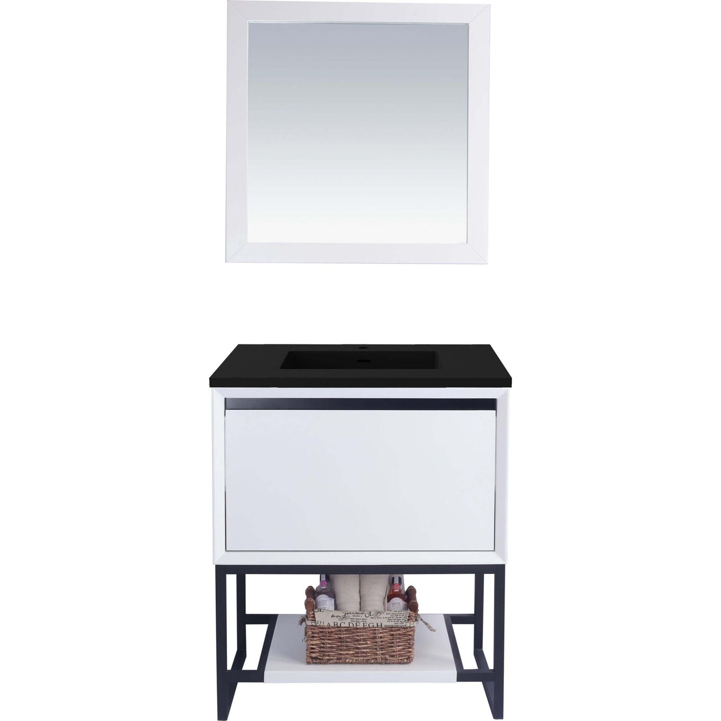 Alto 30" White Bathroom Vanity with Matte Black VIVA Stone Solid Surface Countertop - 313SMR-30W-MB