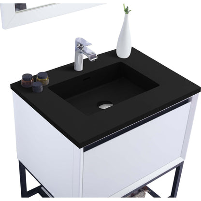 Alto 30" White Bathroom Vanity with Matte Black VIVA Stone Solid Surface Countertop - 313SMR-30W-MB