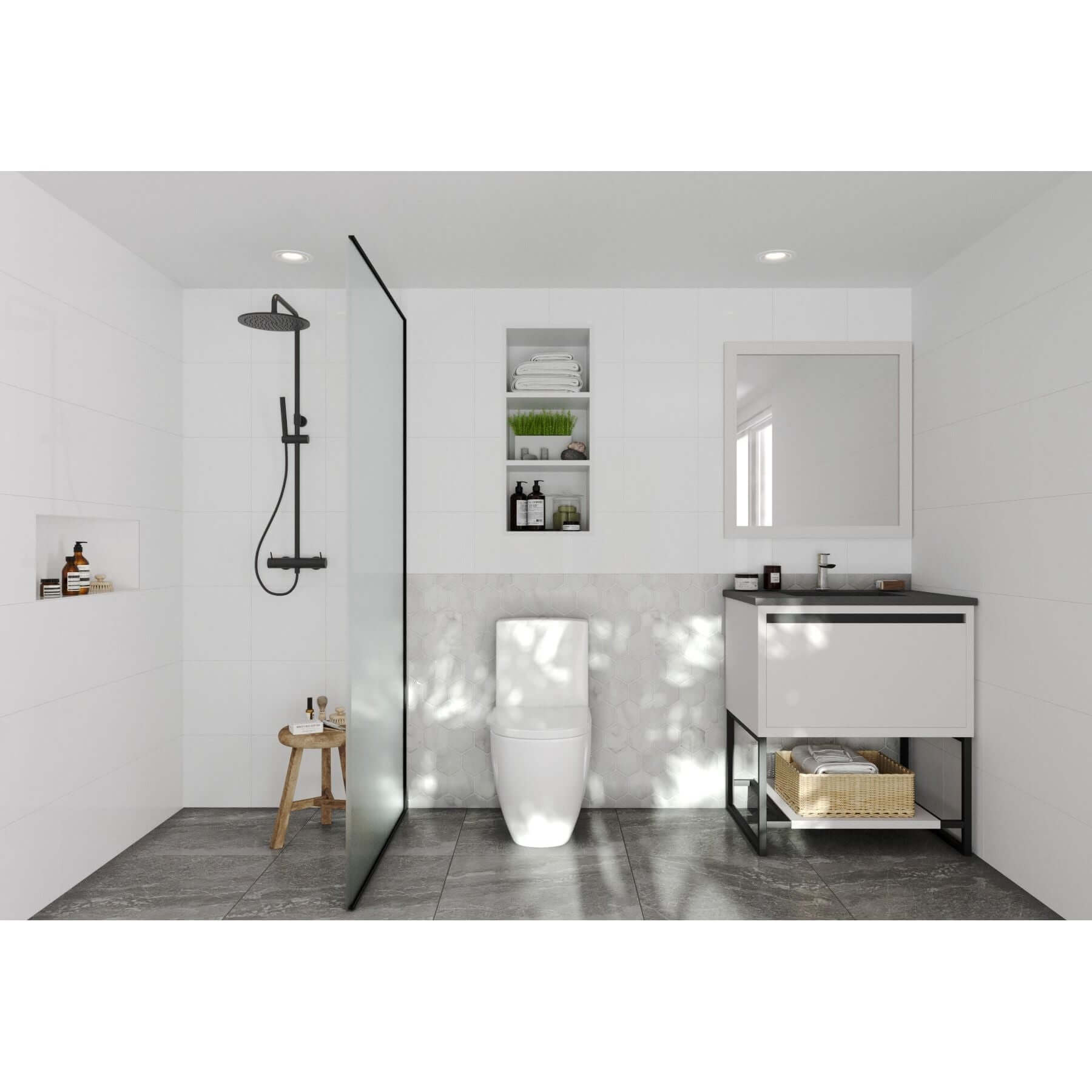 Alto 30" White Bathroom Vanity with Matte Black VIVA Stone Solid Surface Countertop - 313SMR-30W-MB