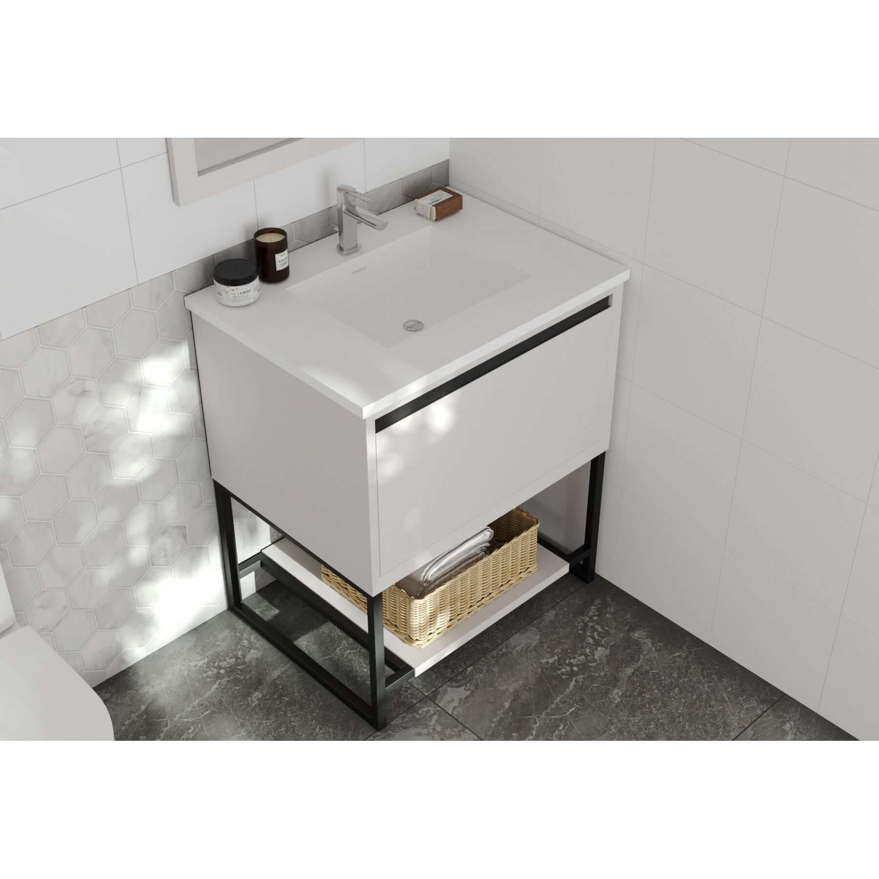 Alto 30" White Bathroom Vanity with Matte White VIVA Stone Solid Surface Countertop - 313SMR-30W-MW