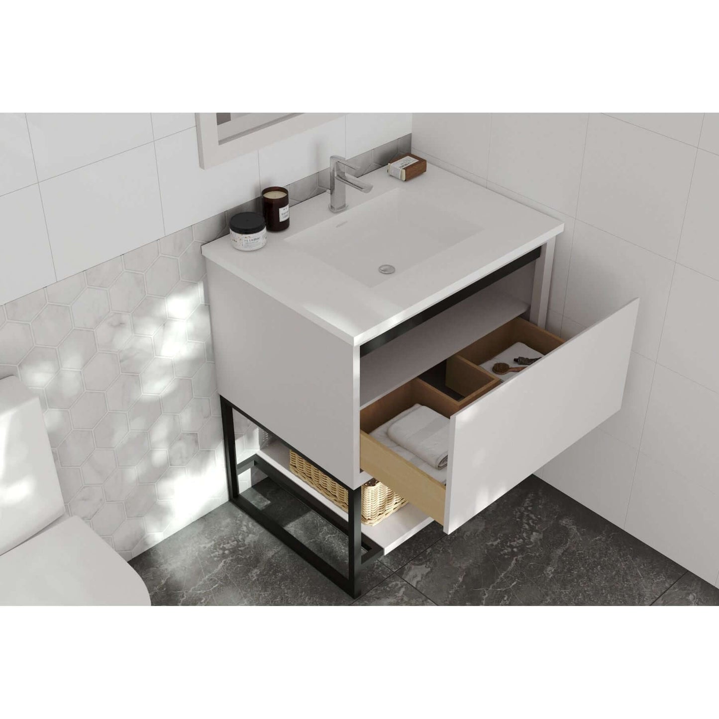 Alto 30" White Bathroom Vanity with Matte White VIVA Stone Solid Surface Countertop - 313SMR-30W-MW