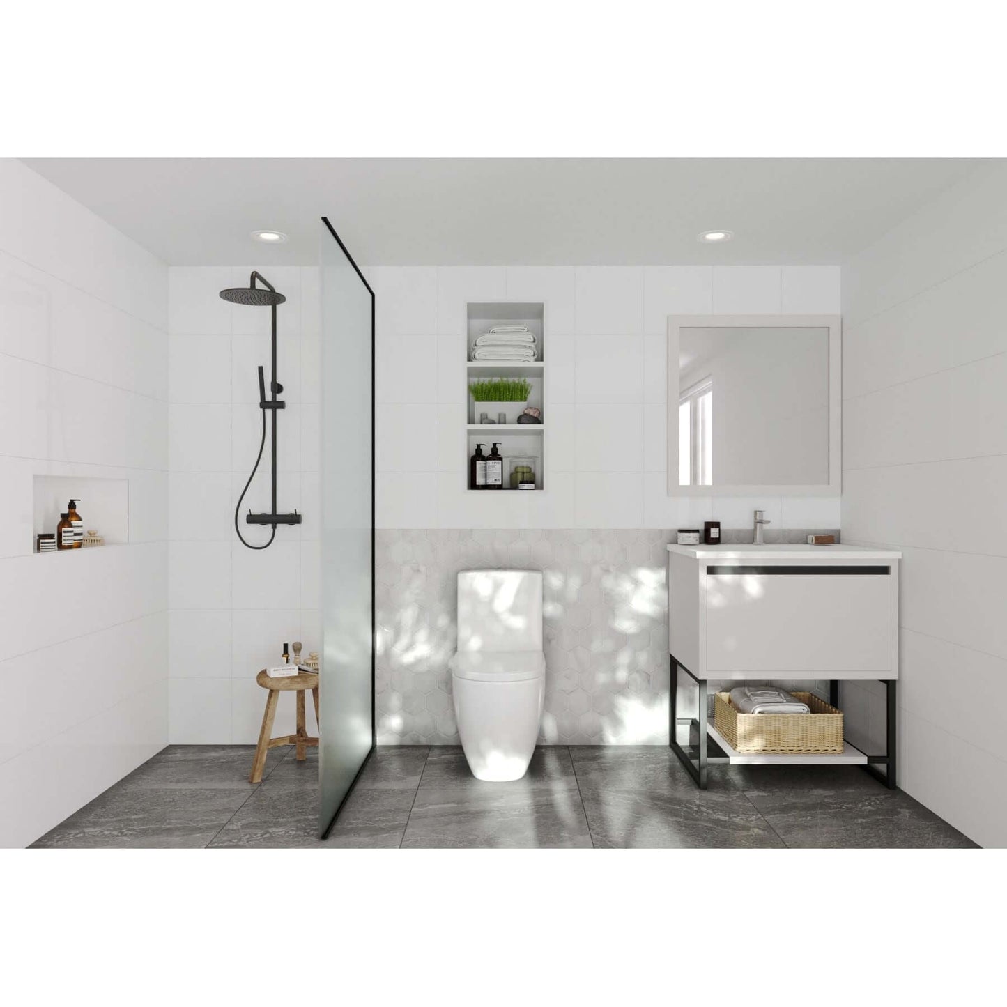 Alto 30" White Bathroom Vanity with Matte White VIVA Stone Solid Surface Countertop - 313SMR-30W-MW