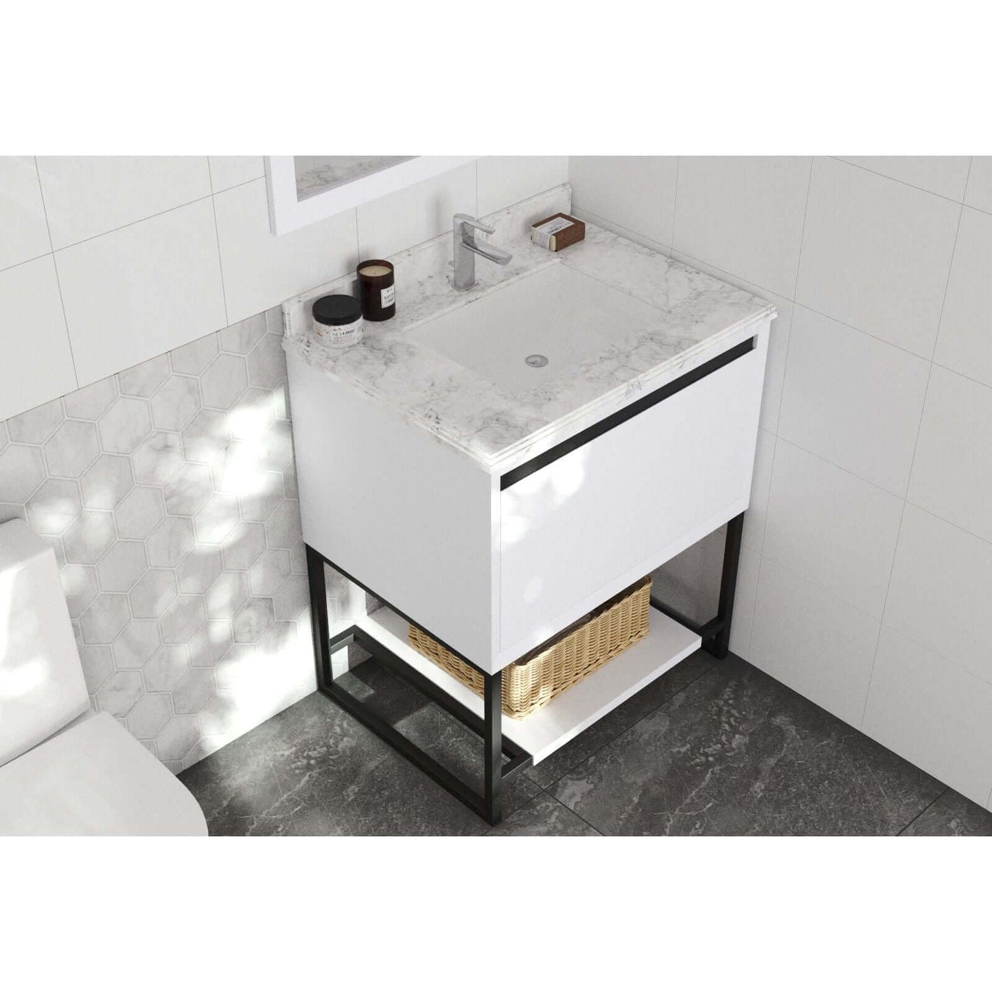 Alto 30" White Bathroom Vanity with White Carrara Marble Countertop - 313SMR-30W-WC