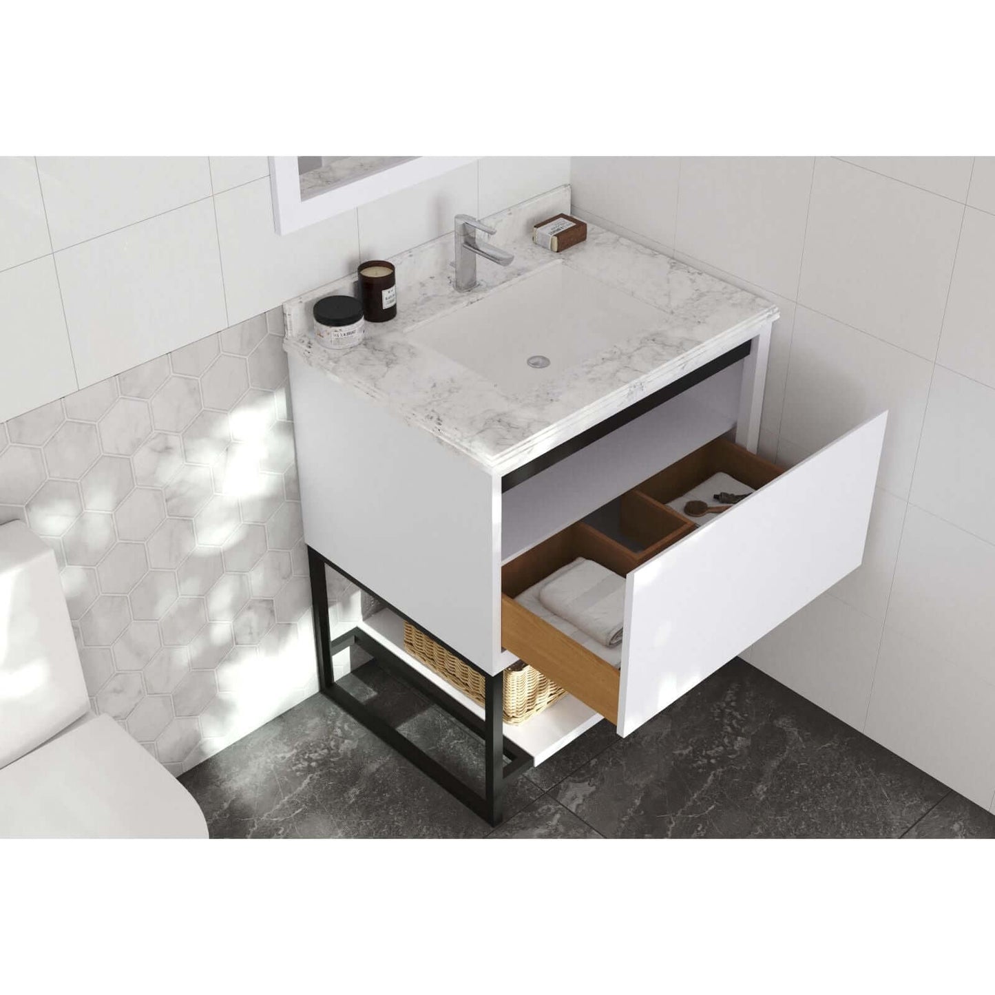 Alto 30" White Bathroom Vanity with White Carrara Marble Countertop - 313SMR-30W-WC