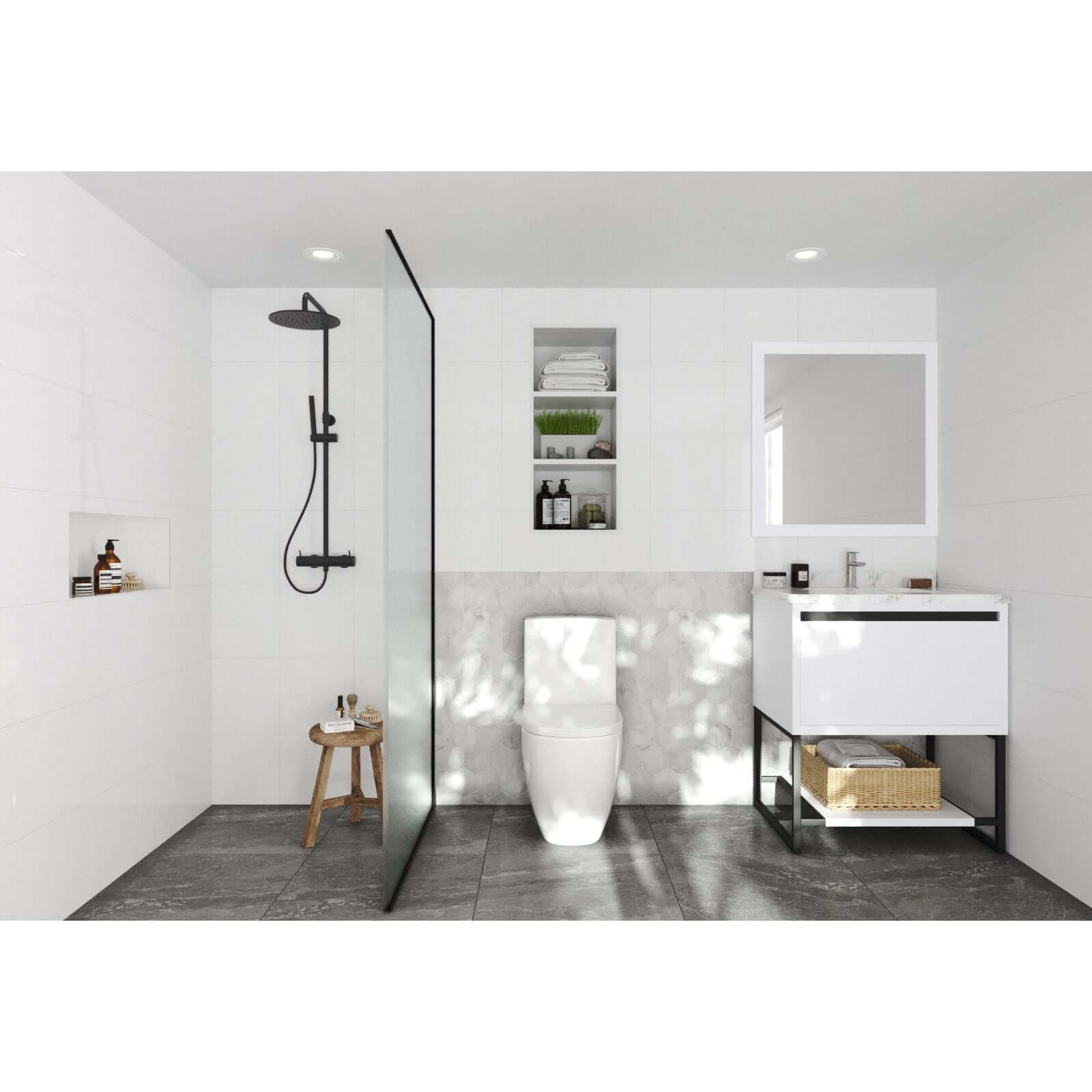 Alto 30" White Bathroom Vanity with White Carrara Marble Countertop - 313SMR-30W-WC