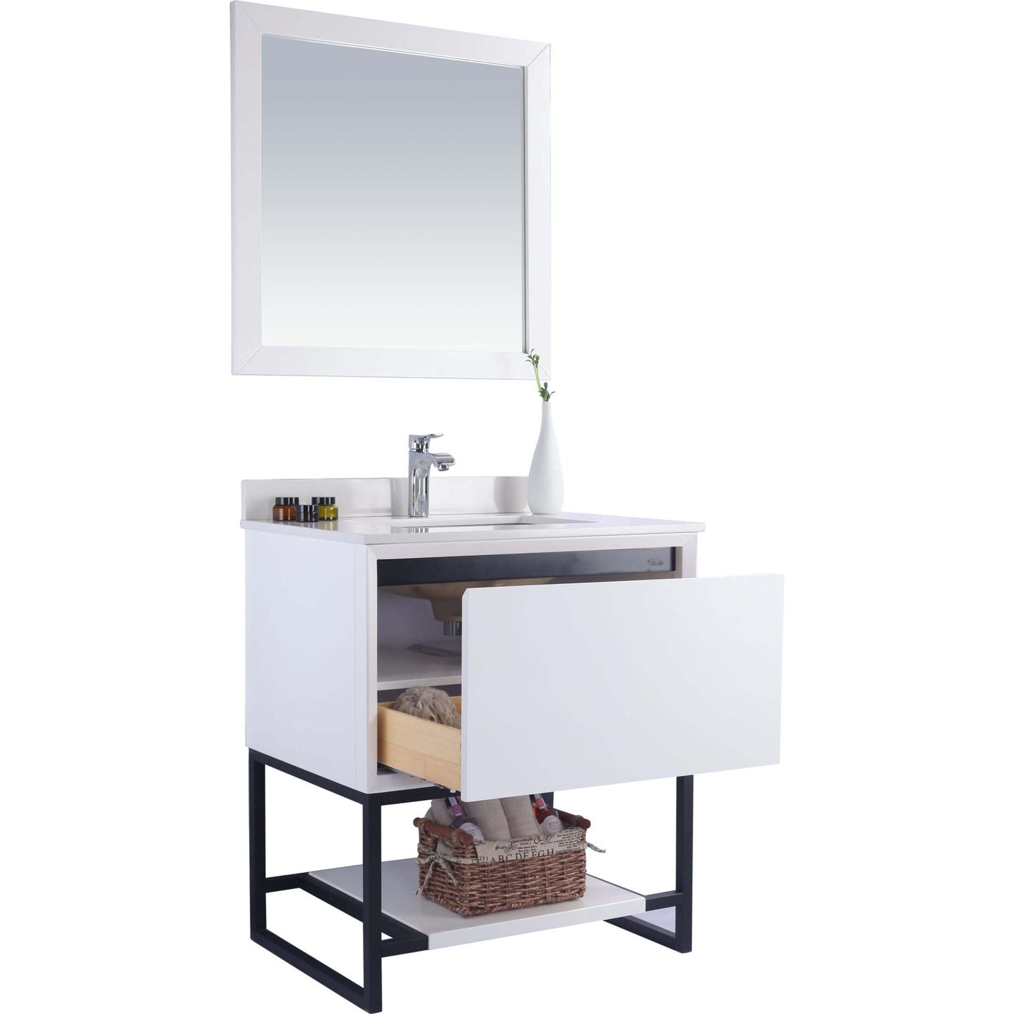 Alto 30" White Bathroom Vanity with White Quartz Countertop - 313SMR-30W-WQ