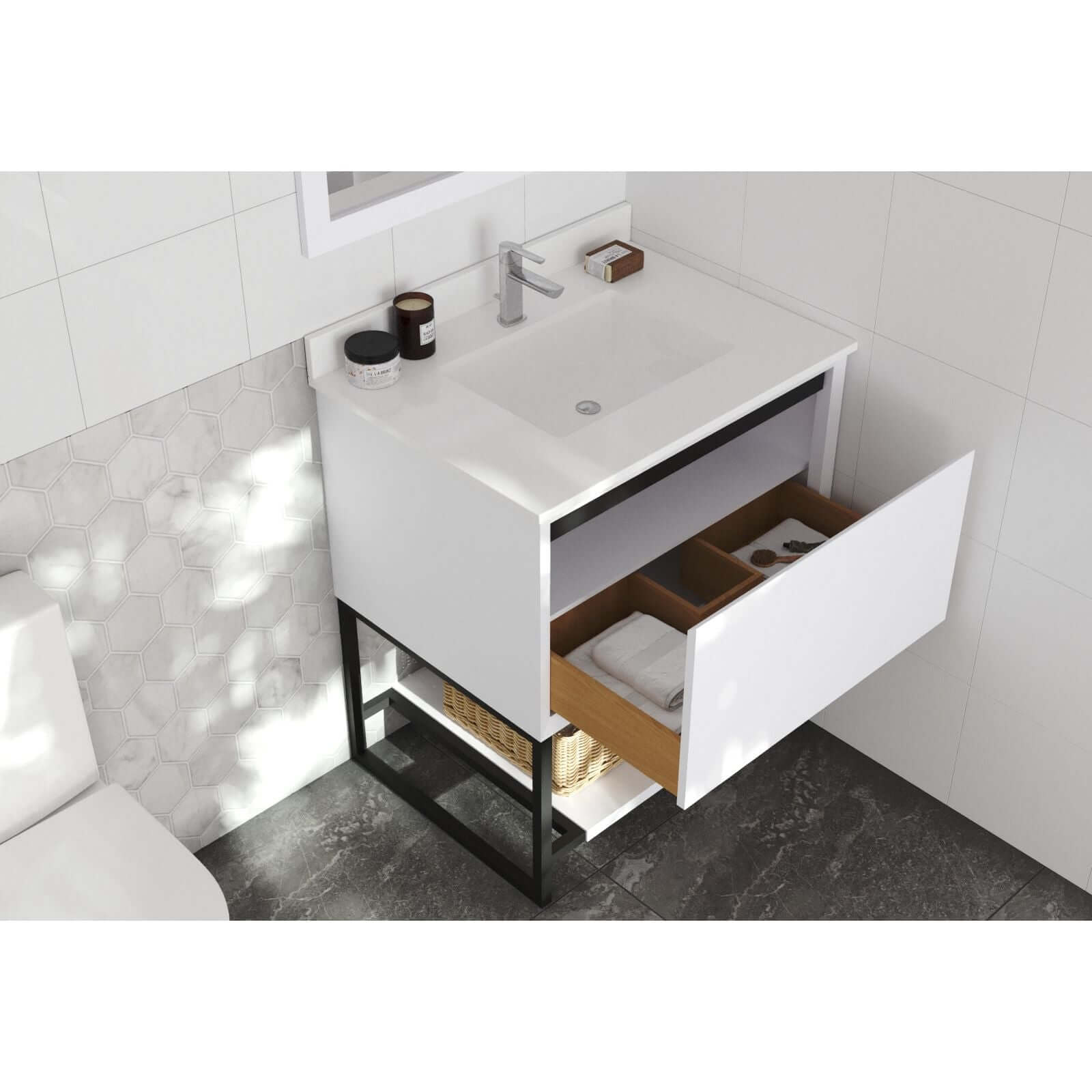 Alto 30" White Bathroom Vanity with White Quartz Countertop - 313SMR-30W-WQ