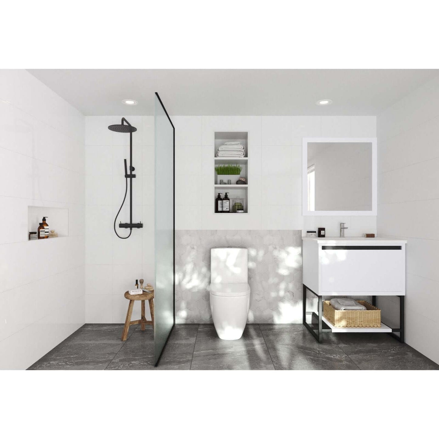 Alto 30" White Bathroom Vanity with White Quartz Countertop - 313SMR-30W-WQ