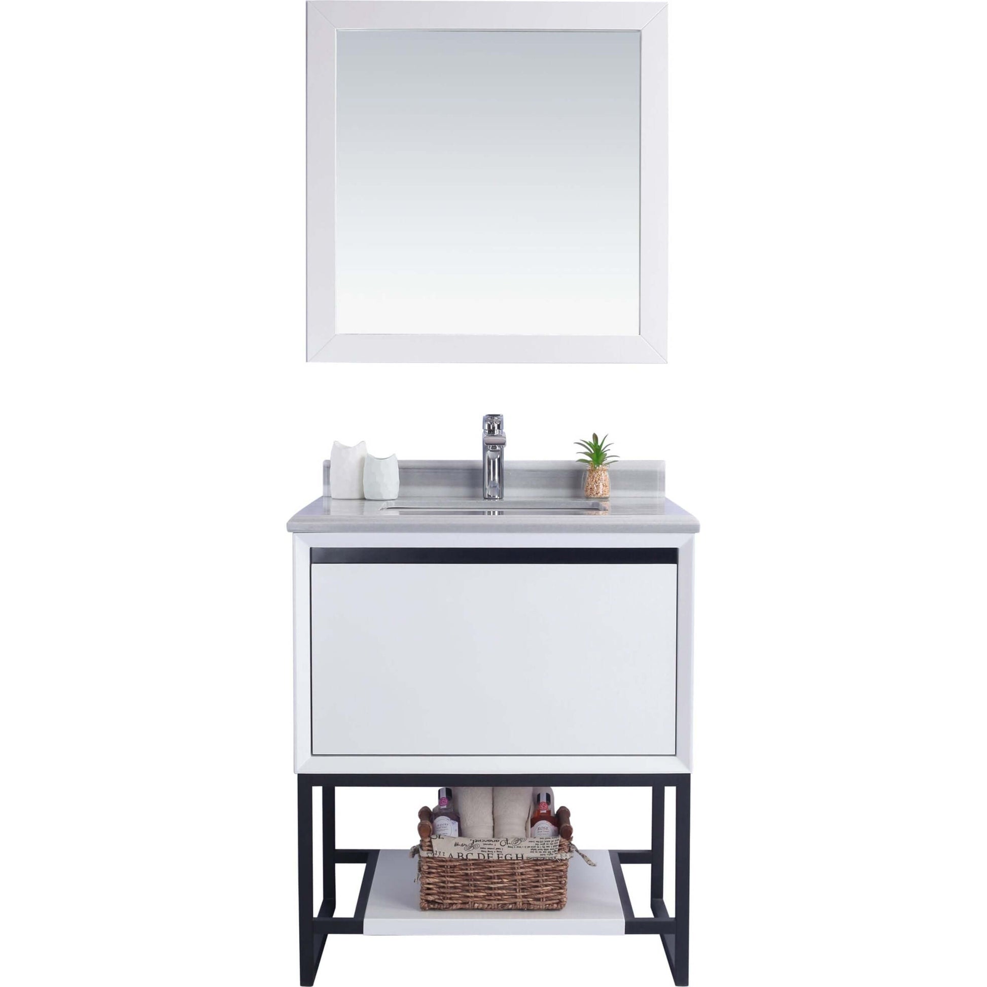 Alto 30" White Bathroom Vanity with White Stripes Marble Countertop - 313SMR-30W-WS