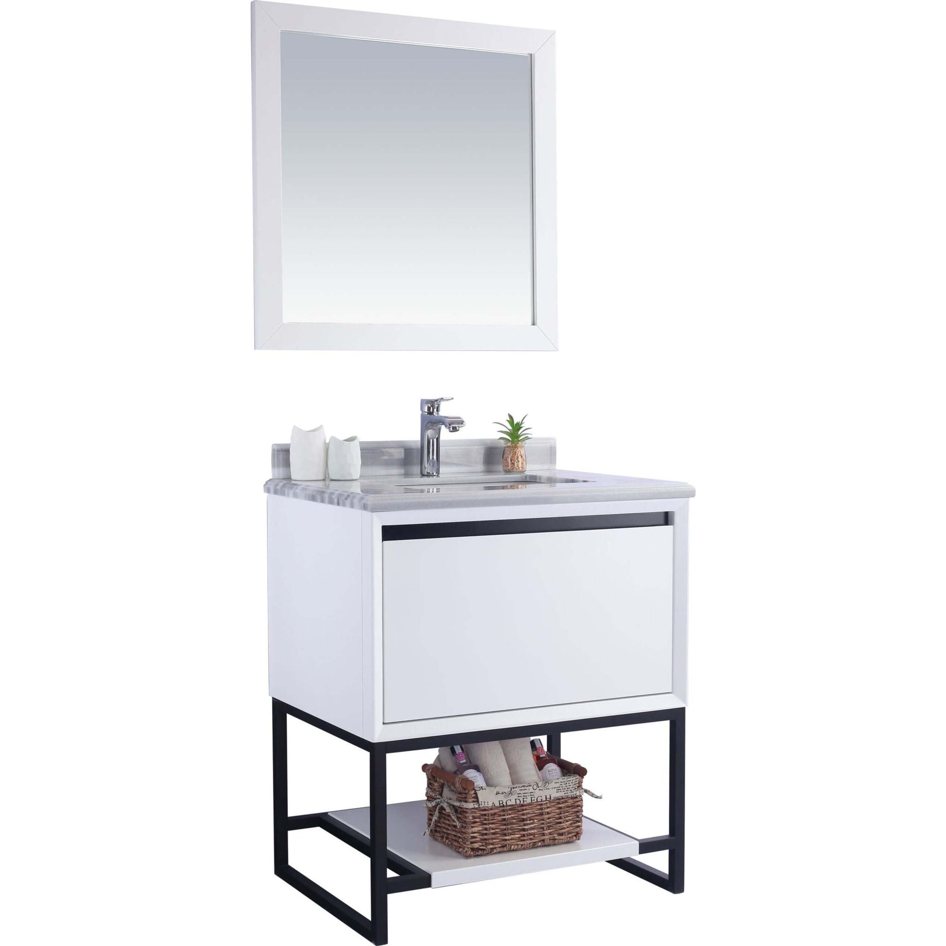 Alto 30" White Bathroom Vanity with White Stripes Marble Countertop - 313SMR-30W-WS