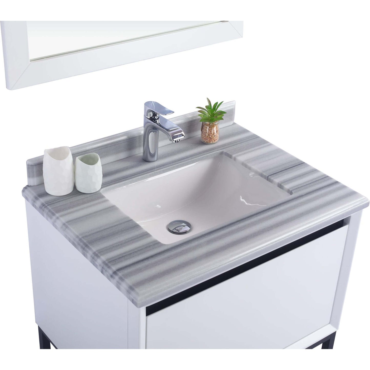 Alto 30" White Bathroom Vanity with White Stripes Marble Countertop - 313SMR-30W-WS