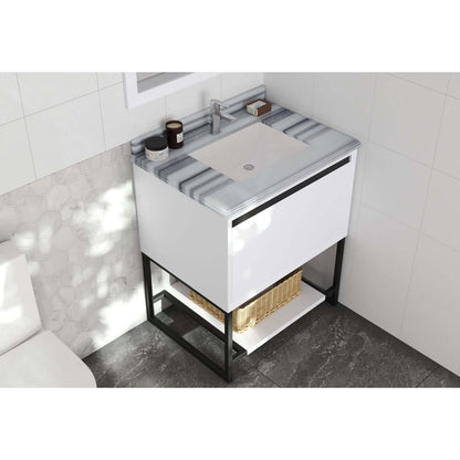 Alto 30" White Bathroom Vanity with White Stripes Marble Countertop - 313SMR-30W-WS