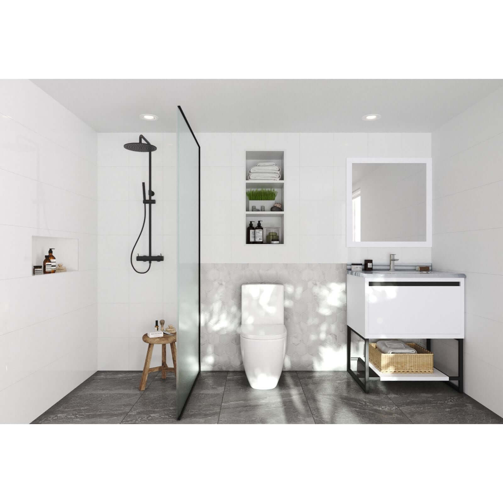 Alto 30" White Bathroom Vanity with White Stripes Marble Countertop - 313SMR-30W-WS