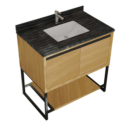 Alto 36" California White Oak Bathroom Vanity with Black Wood Marble Countertop - 313SMR-36CO-BW