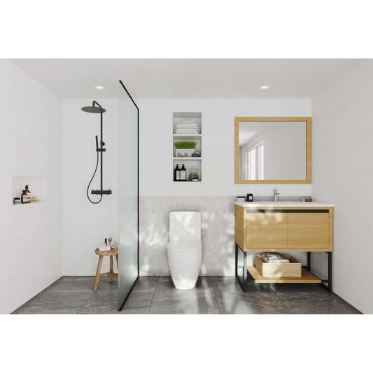 Alto 36" California White Oak Bathroom Vanity with Matte White VIVA Stone Solid Surface Countertop - 313SMR-36CO-MW