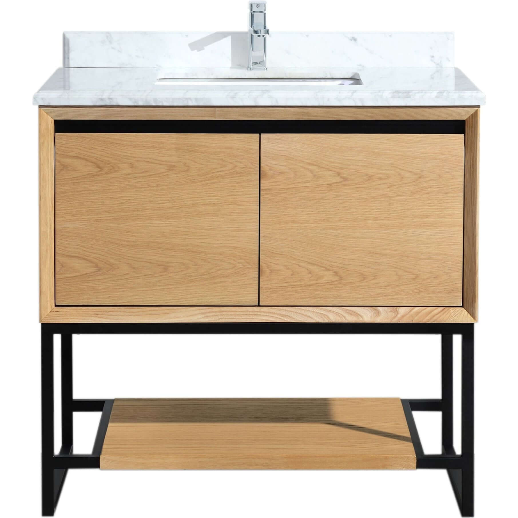 Alto 36" California White Oak Bathroom Vanity with White Carrara Marble Countertop - 313SMR-36CO-WC