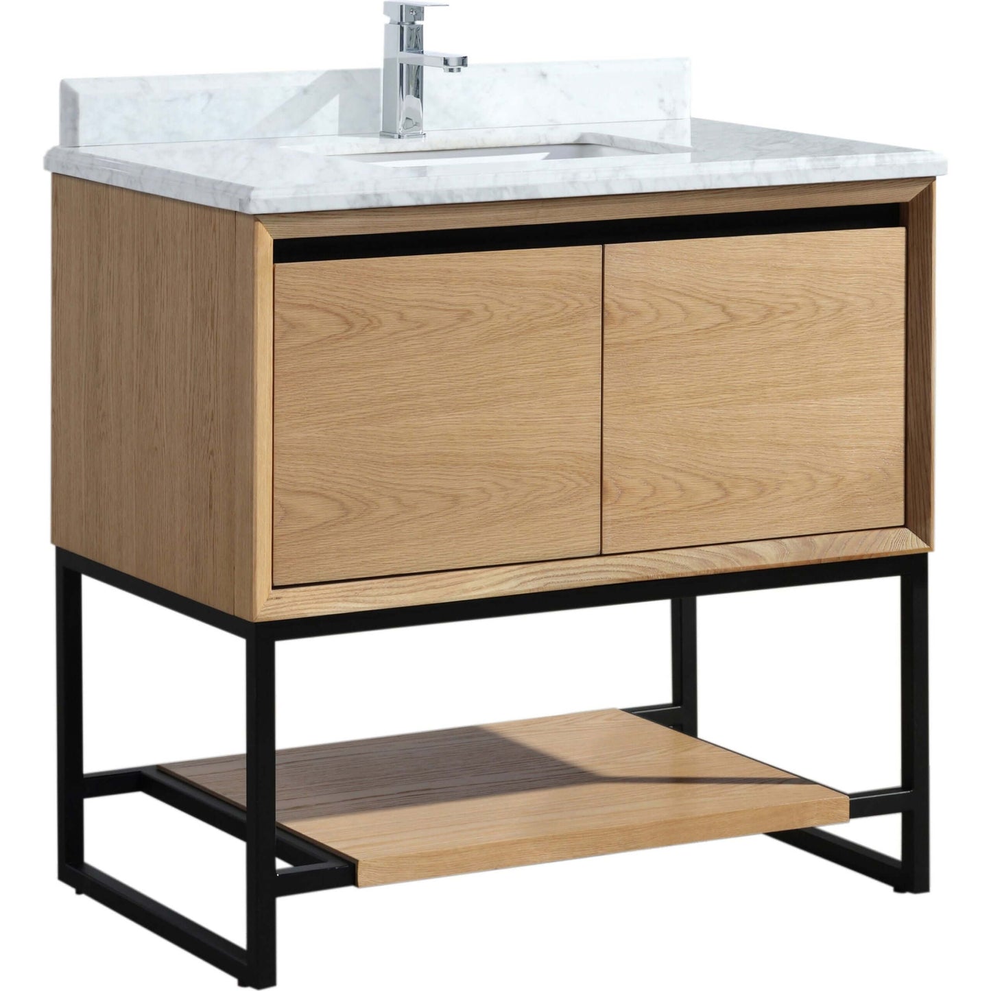 Alto 36" California White Oak Bathroom Vanity with White Carrara Marble Countertop - 313SMR-36CO-WC