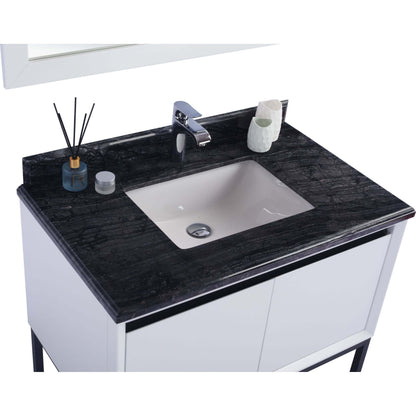 Alto 36" White Bathroom Vanity with Black Wood Marble Countertop - 313SMR-36W-BW