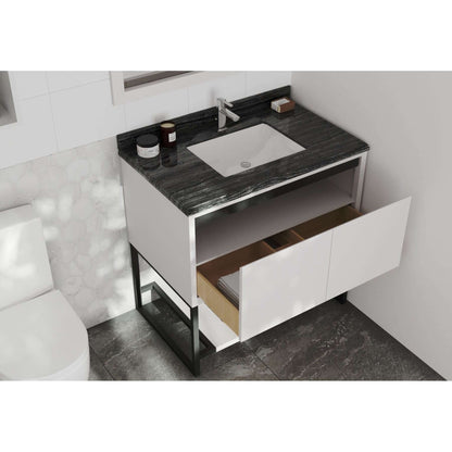 Alto 36" White Bathroom Vanity with Black Wood Marble Countertop - 313SMR-36W-BW