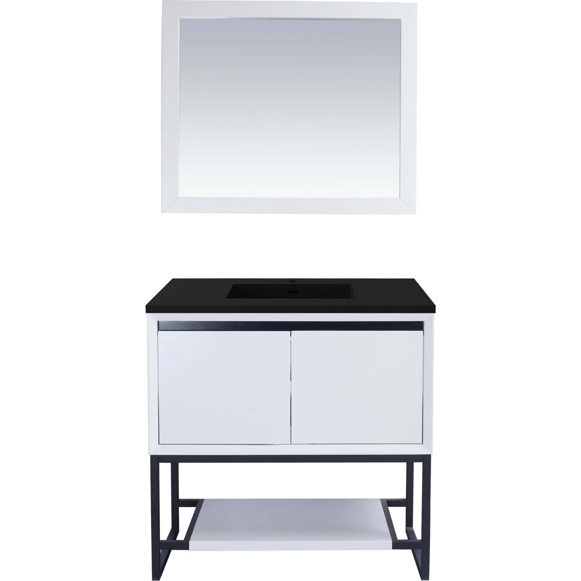 Alto 36" White Bathroom Vanity with Matte Black VIVA Stone Solid Surface Countertop - 313SMR-36W-MB