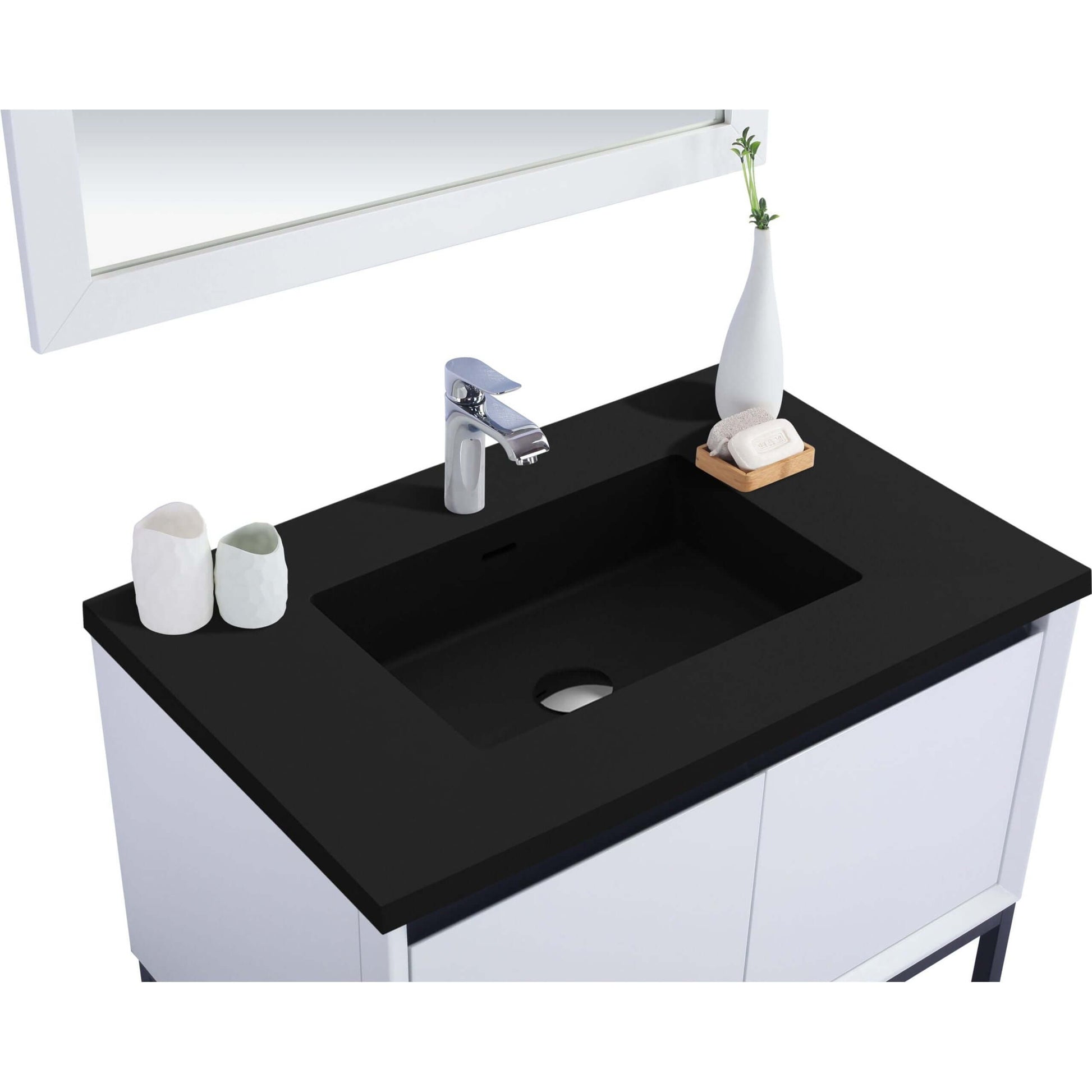 Alto 36" White Bathroom Vanity with Matte Black VIVA Stone Solid Surface Countertop - 313SMR-36W-MB