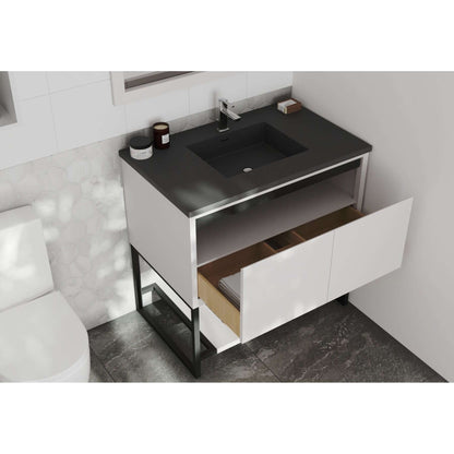 Alto 36" White Bathroom Vanity with Matte Black VIVA Stone Solid Surface Countertop - 313SMR-36W-MB