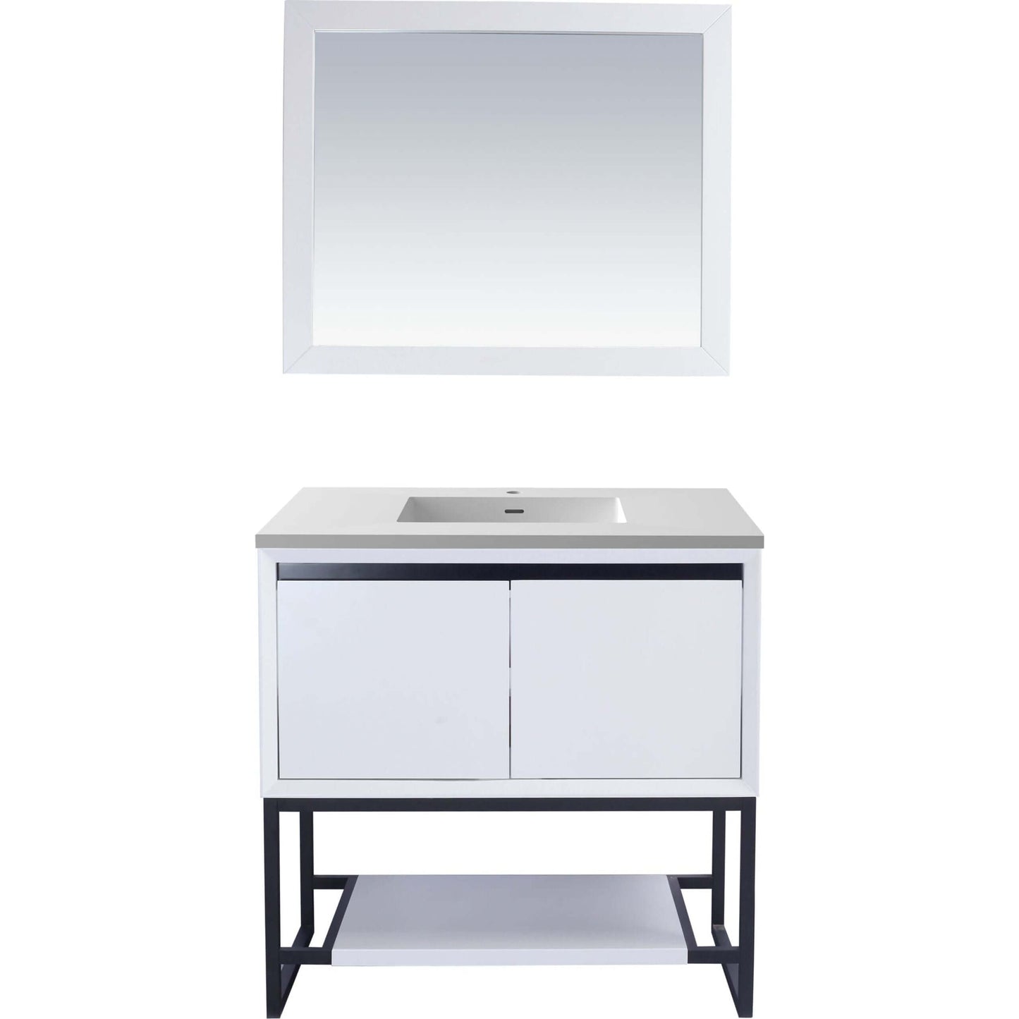 Alto 36" White Bathroom Vanity with Matte White VIVA Stone Solid Surface Countertop - 313SMR-36W-MW