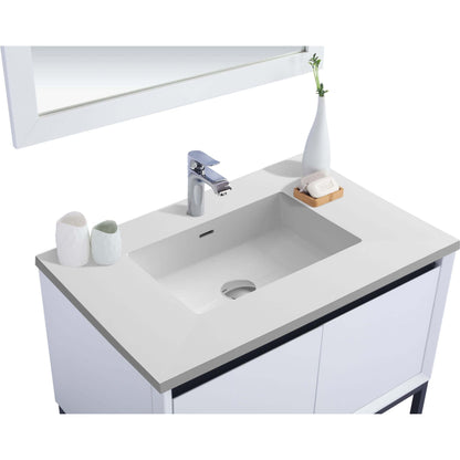 Alto 36" White Bathroom Vanity with Matte White VIVA Stone Solid Surface Countertop - 313SMR-36W-MW