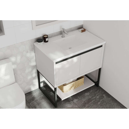 Alto 36" White Bathroom Vanity with Matte White VIVA Stone Solid Surface Countertop - 313SMR-36W-MW