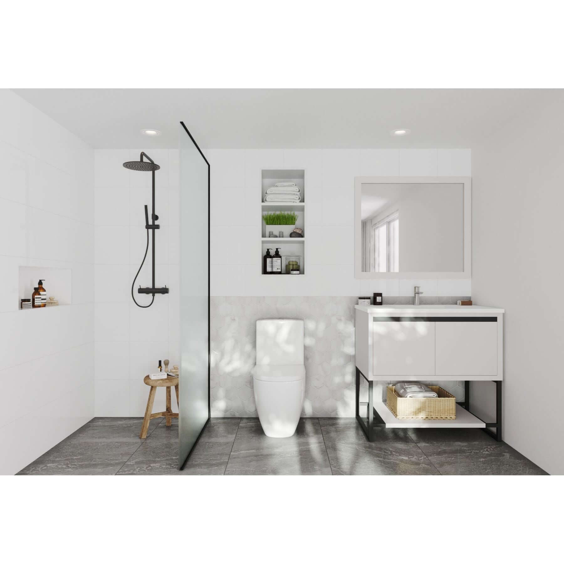 Alto 36" White Bathroom Vanity with Matte White VIVA Stone Solid Surface Countertop - 313SMR-36W-MW