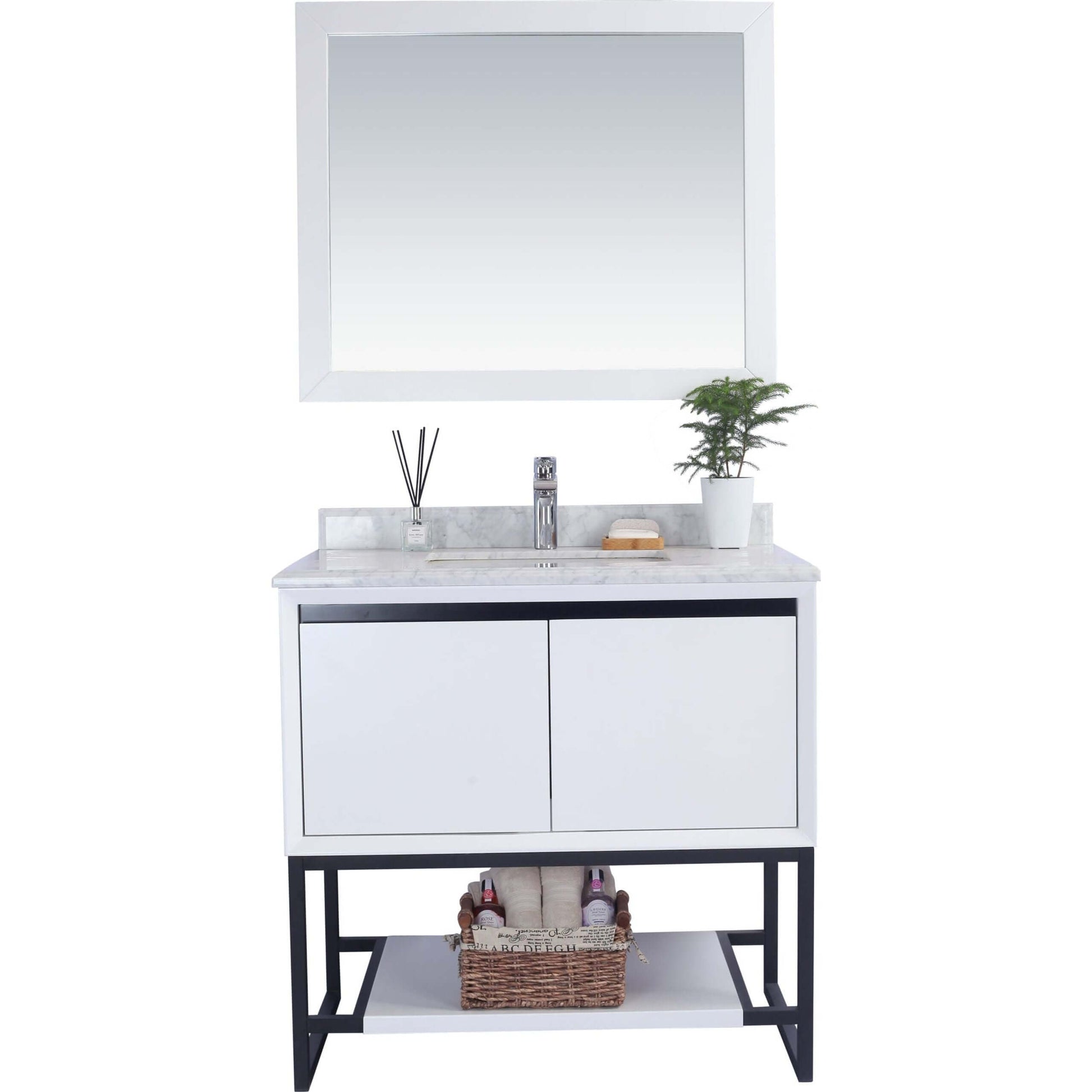 Alto 36" White Bathroom Vanity with White Carrara Marble Countertop - 313SMR-36W-WC