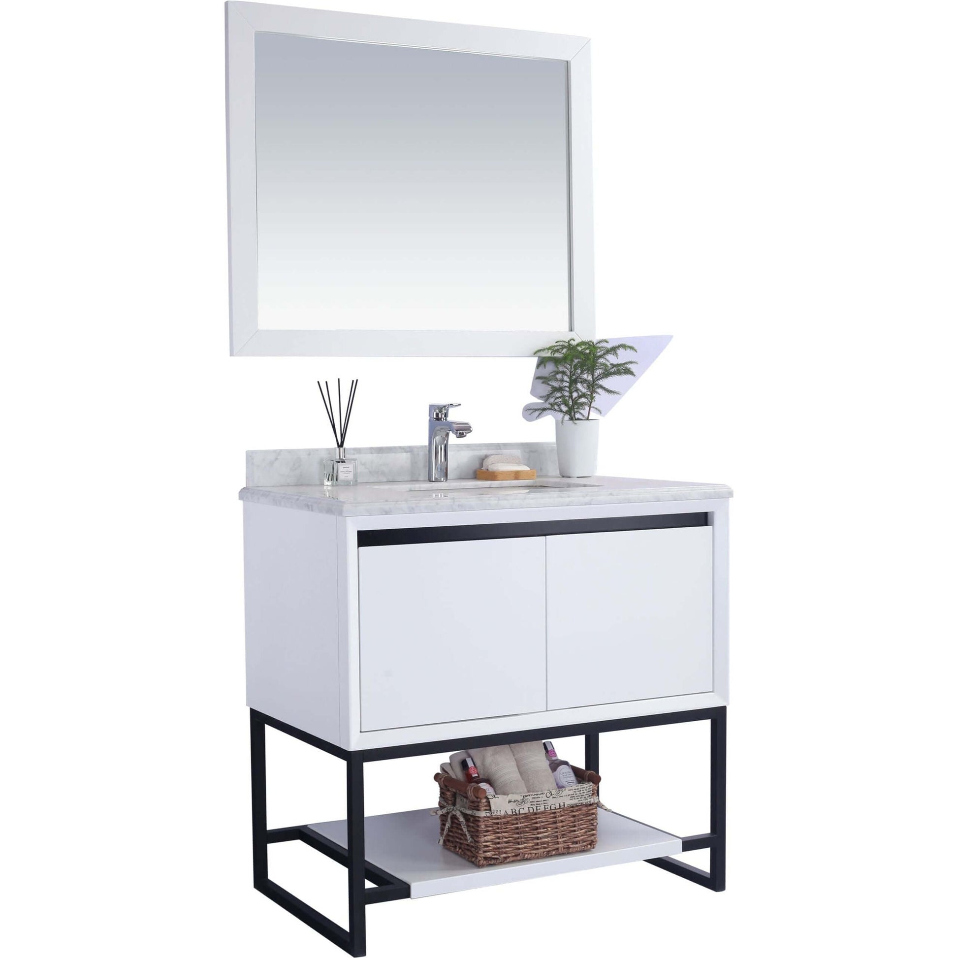 Alto 36" White Bathroom Vanity with White Carrara Marble Countertop - 313SMR-36W-WC