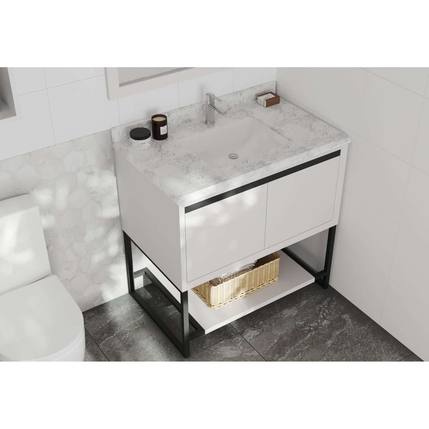 Alto 36" White Bathroom Vanity with White Carrara Marble Countertop - 313SMR-36W-WC