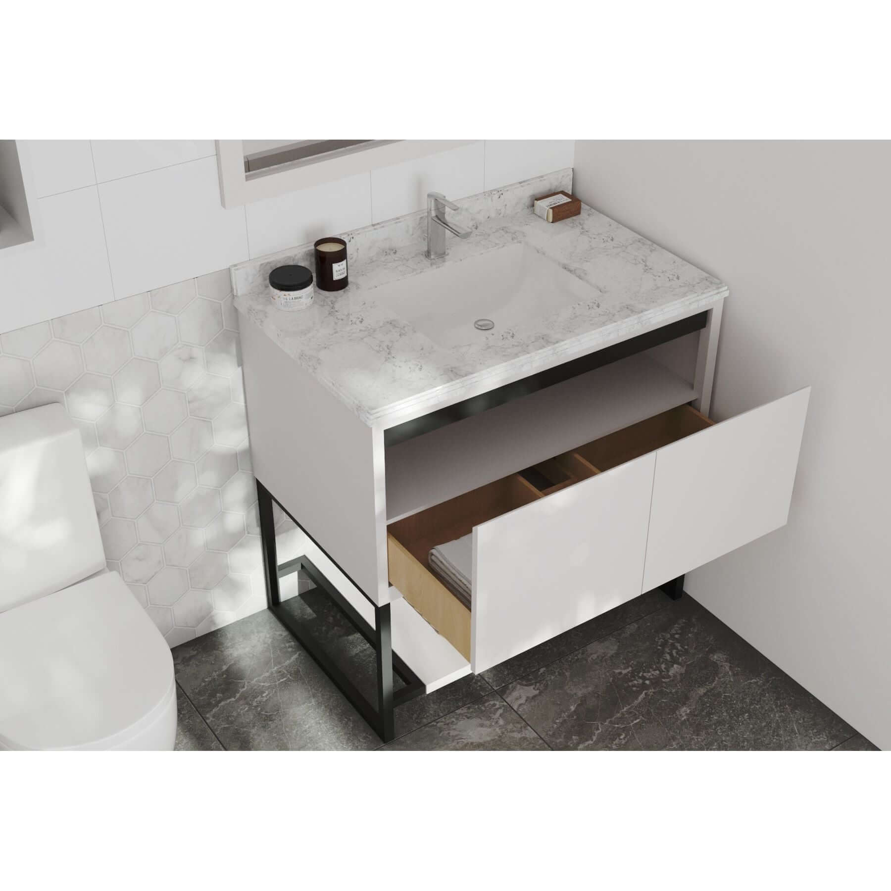 Alto 36" White Bathroom Vanity with White Carrara Marble Countertop - 313SMR-36W-WC