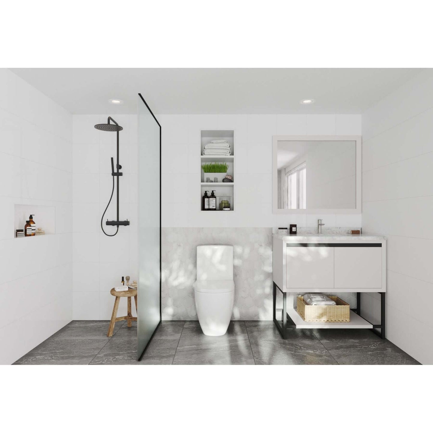 Alto 36" White Bathroom Vanity with White Carrara Marble Countertop - 313SMR-36W-WC