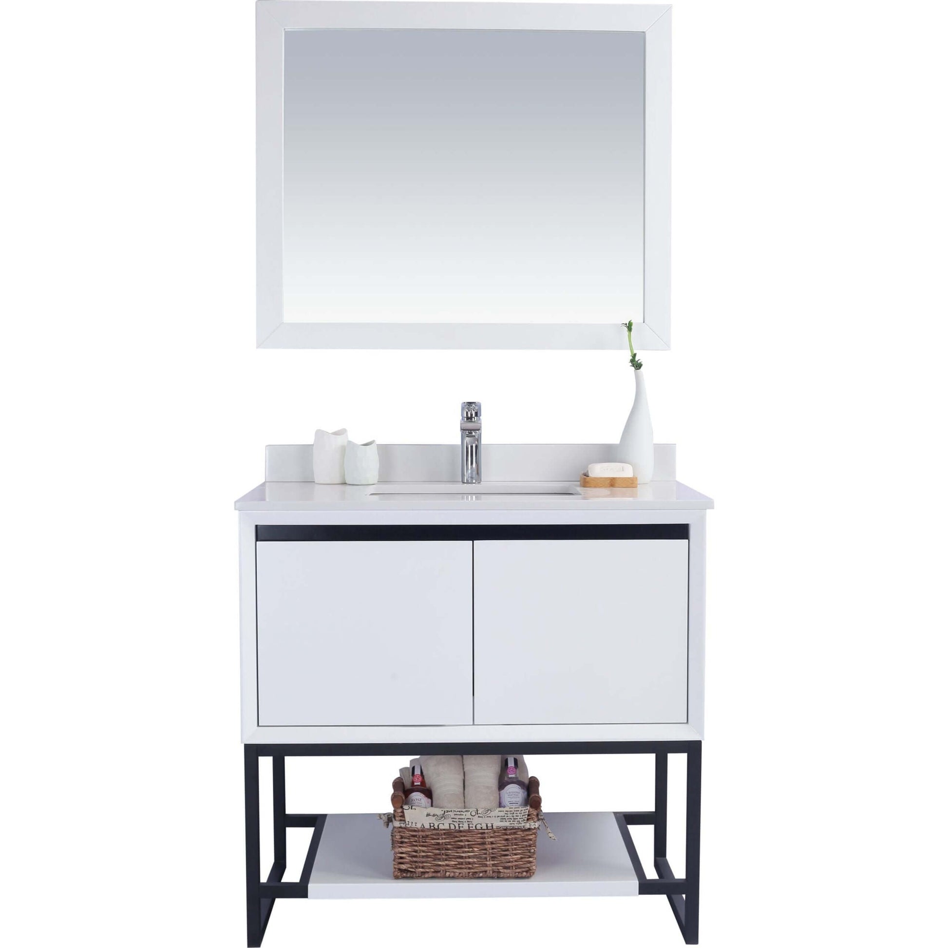 Alto 36" White Bathroom Vanity with White Quartz Countertop - 313SMR-36W-WQ