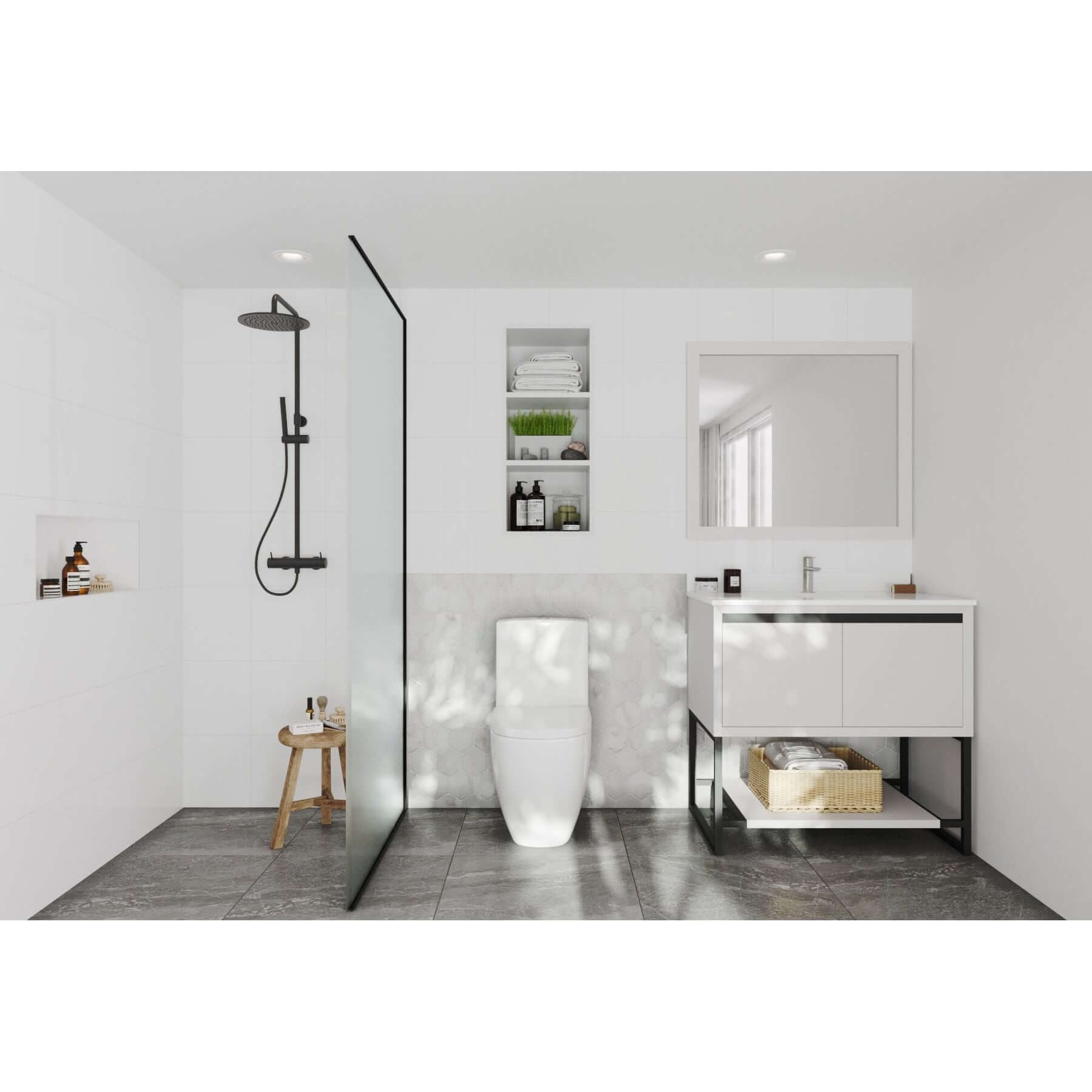 Alto 36" White Bathroom Vanity with White Quartz Countertop - 313SMR-36W-WQ