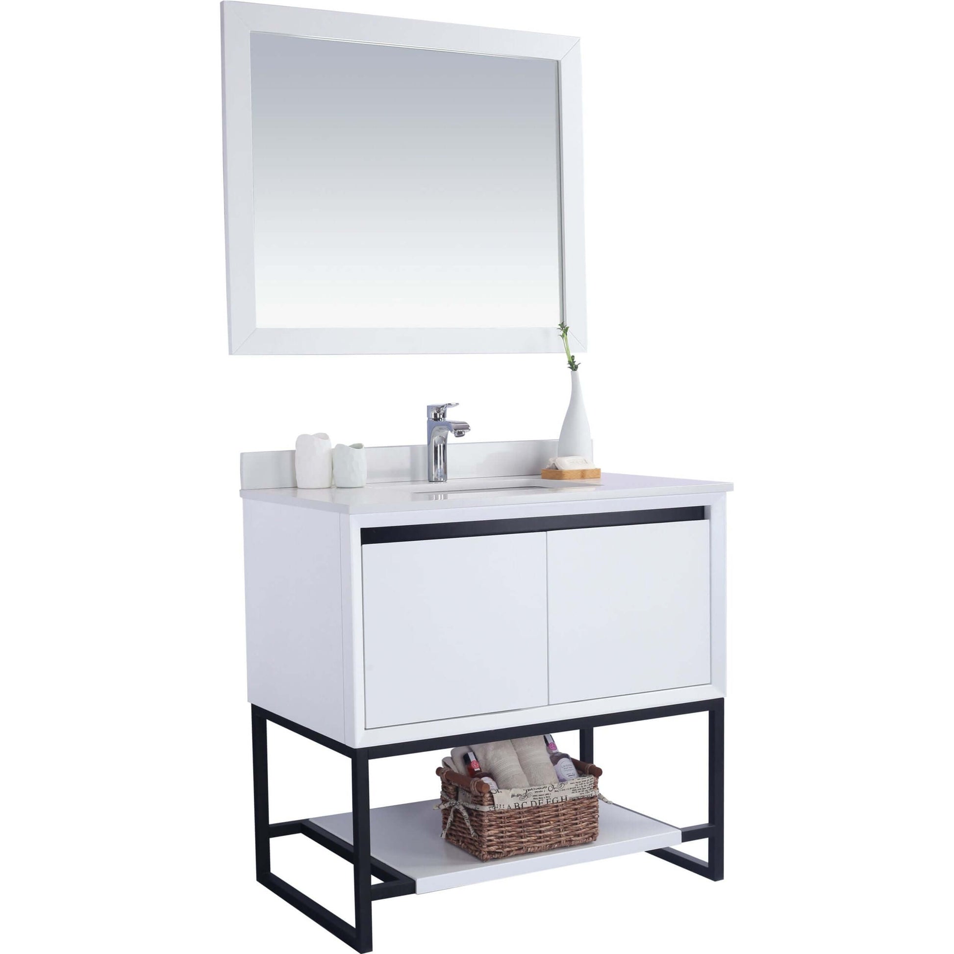 Alto 36" White Bathroom Vanity with White Quartz Countertop - 313SMR-36W-WQ