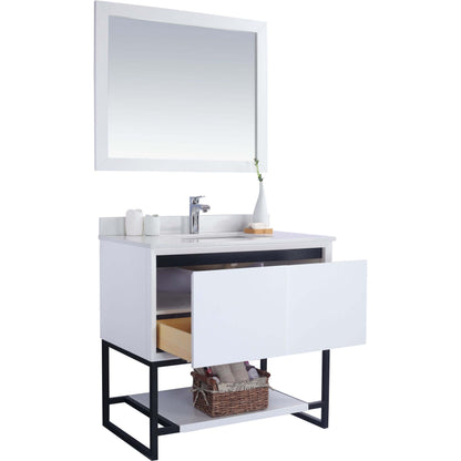 Alto 36" White Bathroom Vanity with White Quartz Countertop - 313SMR-36W-WQ