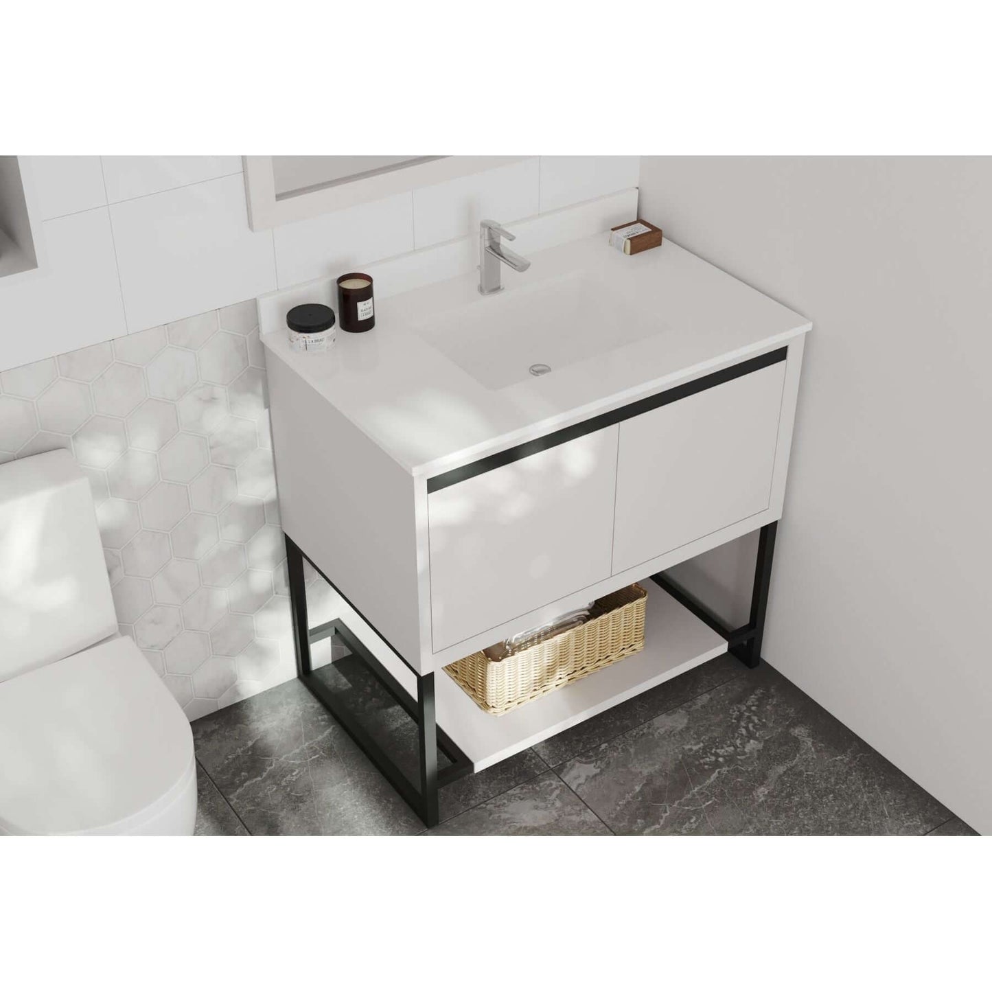 Alto 36" White Bathroom Vanity with White Quartz Countertop - 313SMR-36W-WQ