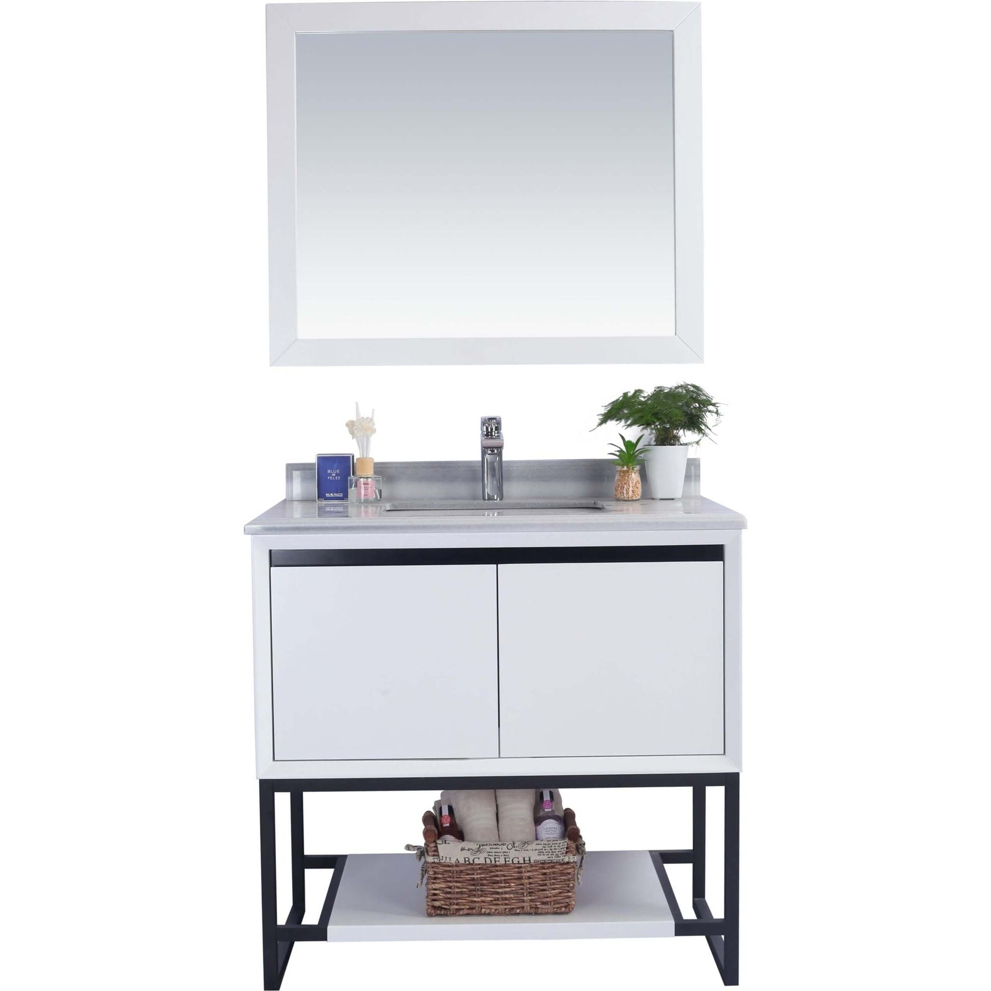 Alto 36" White Bathroom Vanity with White Stripes Marble Countertop - 313SMR-36W-WS