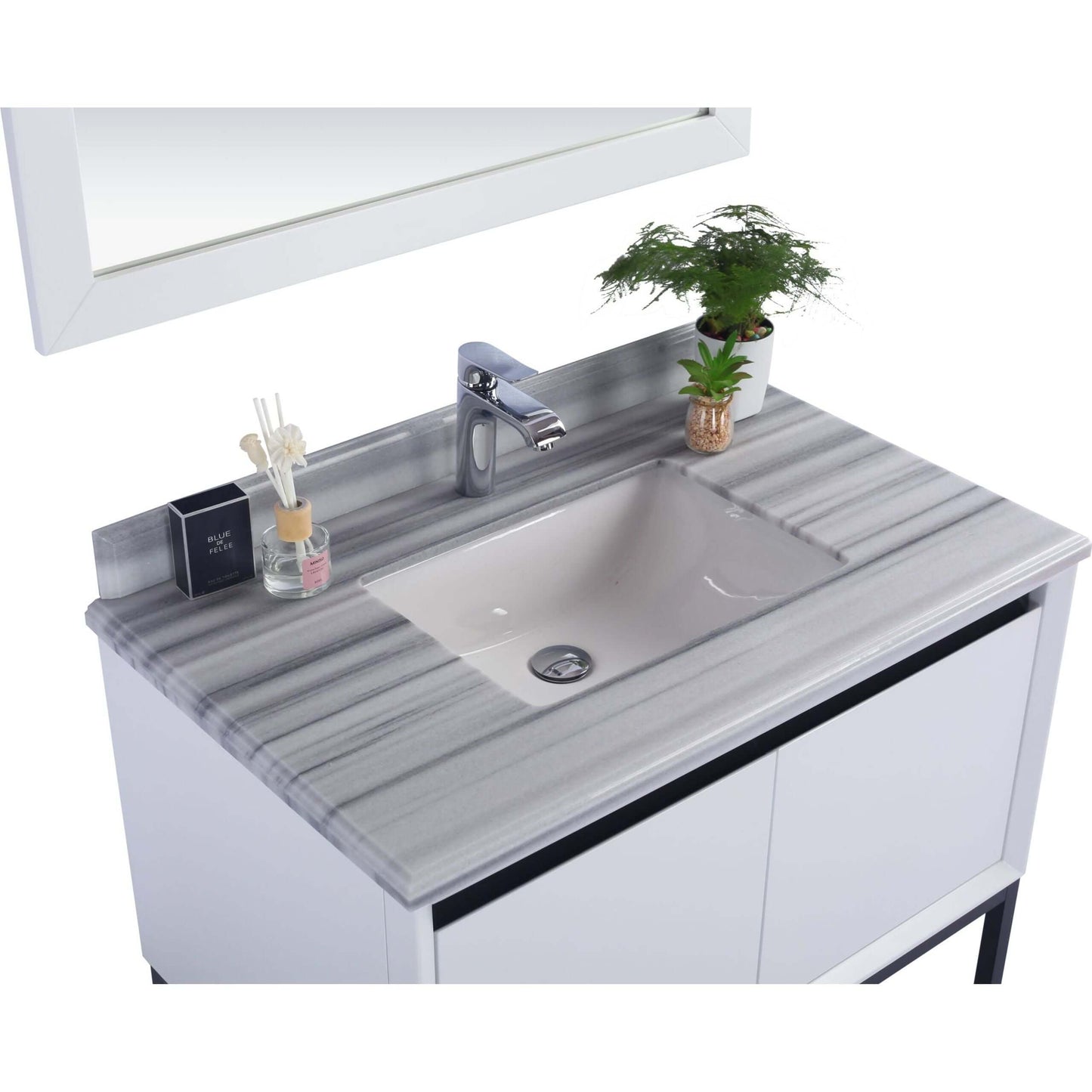 Alto 36" White Bathroom Vanity with White Stripes Marble Countertop - 313SMR-36W-WS