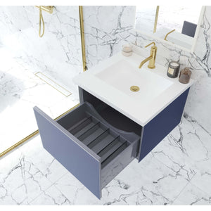 Vitri 24" Nautical Blue Bathroom Vanity with VIVA Stone Matte White Solid Surface Countertop - 313VTR-24NB-MW