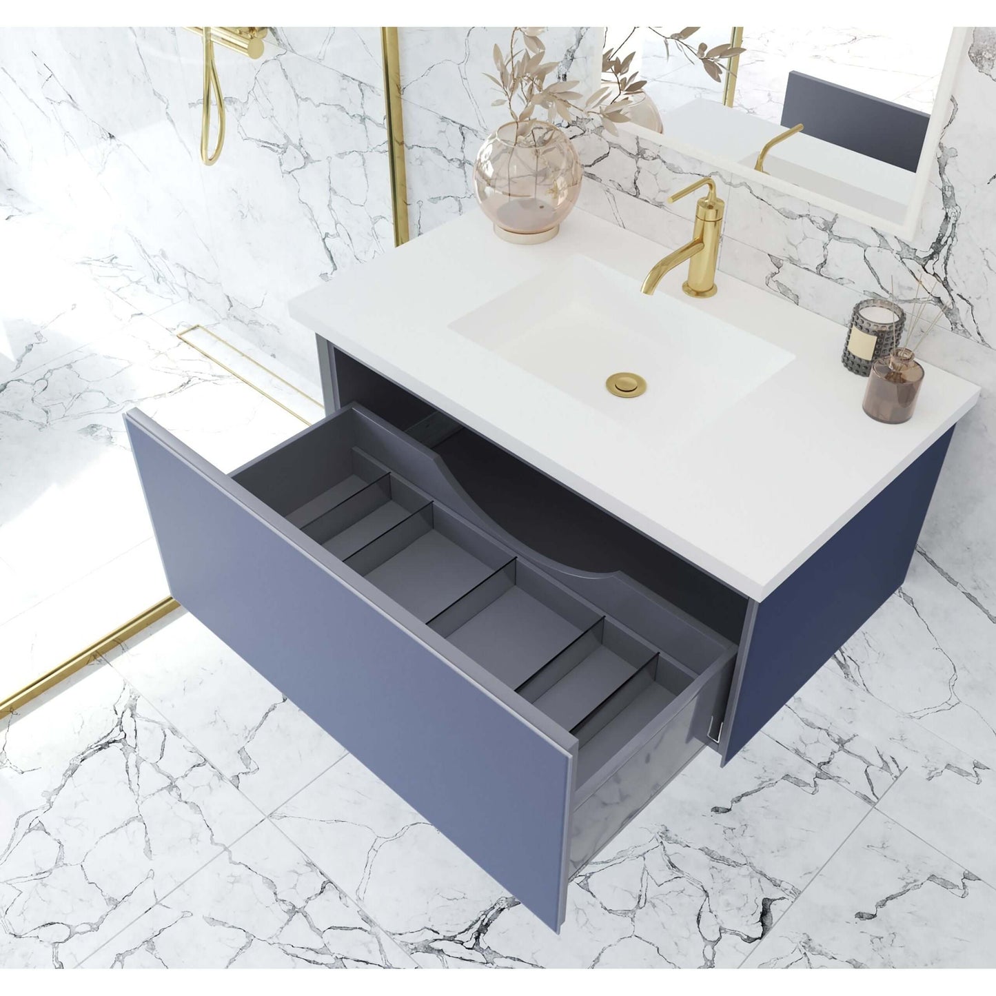 Vitri 36" Nautical Blue Bathroom Vanity with VIVA Stone Matte White Solid Surface Countertop - 313VTR-36NB-MW