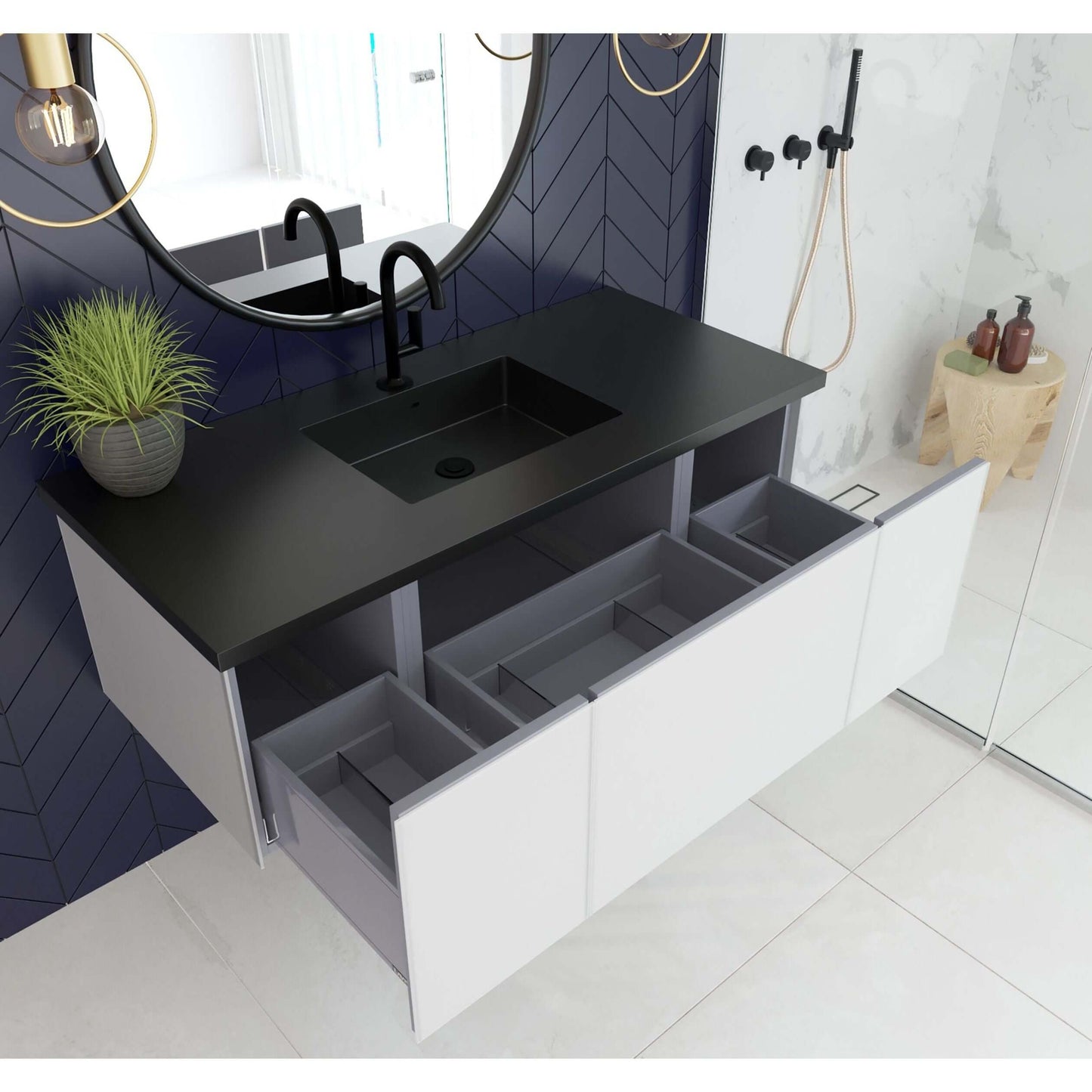 Vitri 48" Cloud White Bathroom Vanity with VIVA Stone Matte Black Solid Surface Countertop - 313VTR-48CW-MB