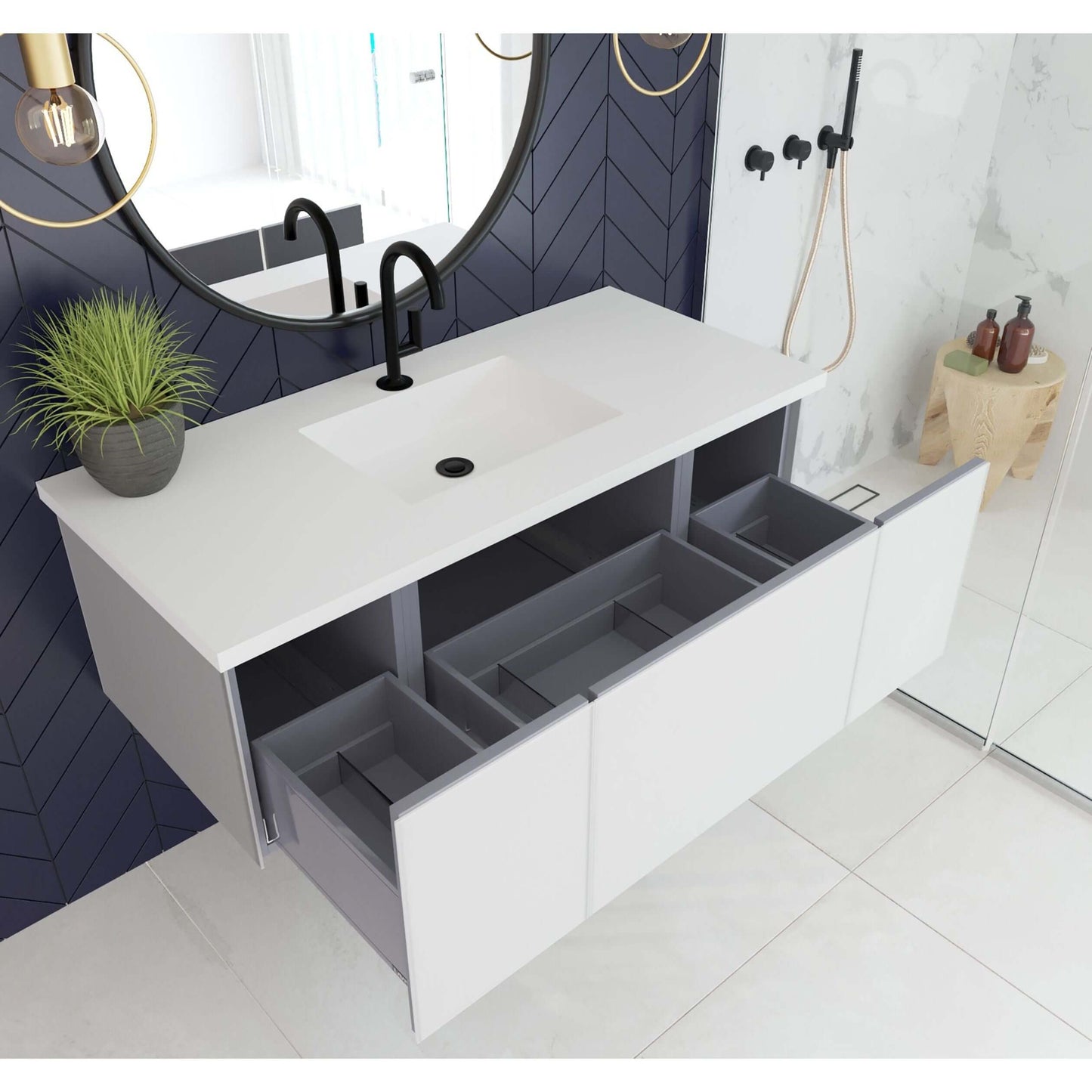 Vitri 48" Cloud White Bathroom Vanity with VIVA Stone Matte White Solid Surface Countertop - 313VTR-48CW-MW