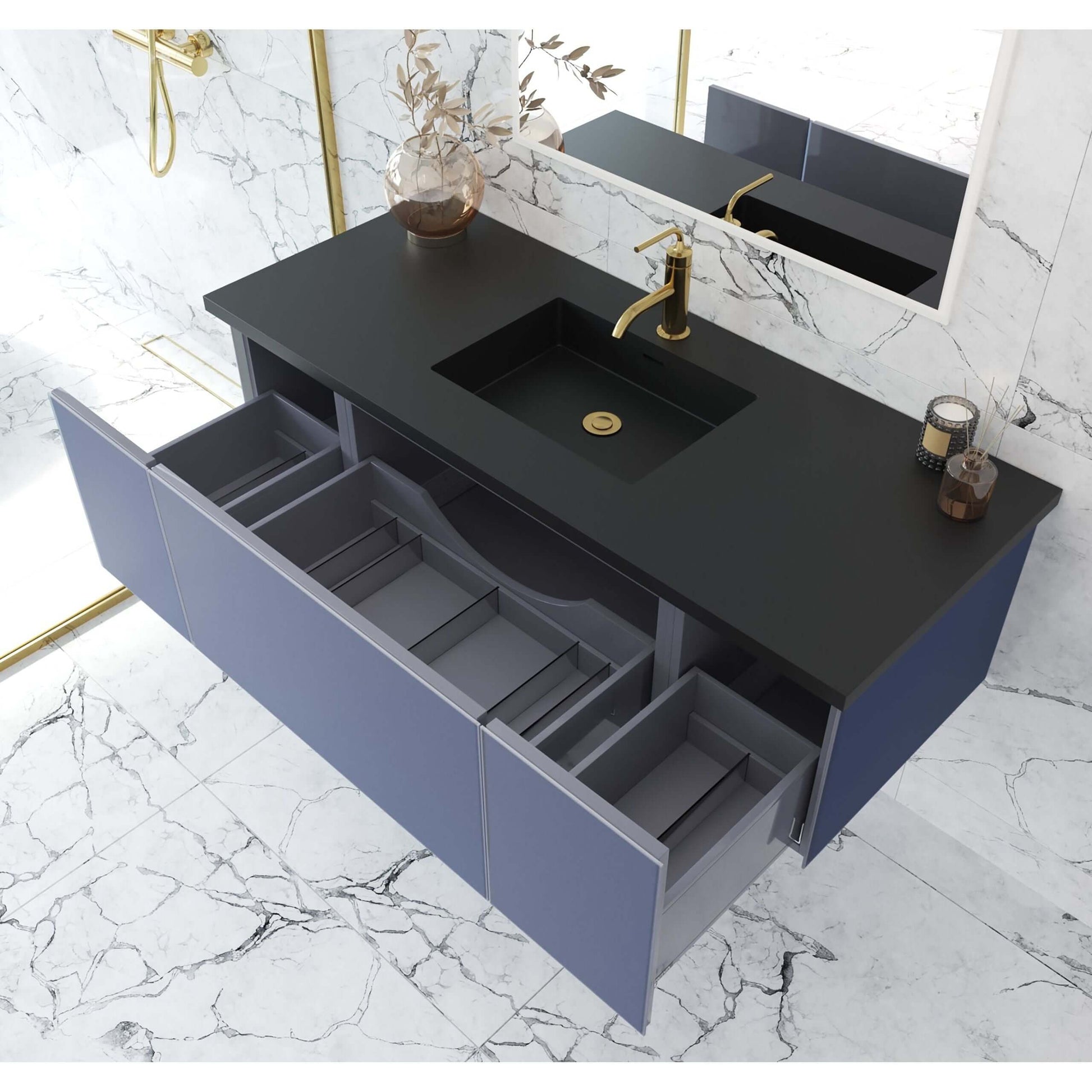 Vitri 54" Nautical Blue Bathroom Vanity with VIVA Stone Matte Black Solid Surface Countertop - 313VTR-54NB-MB