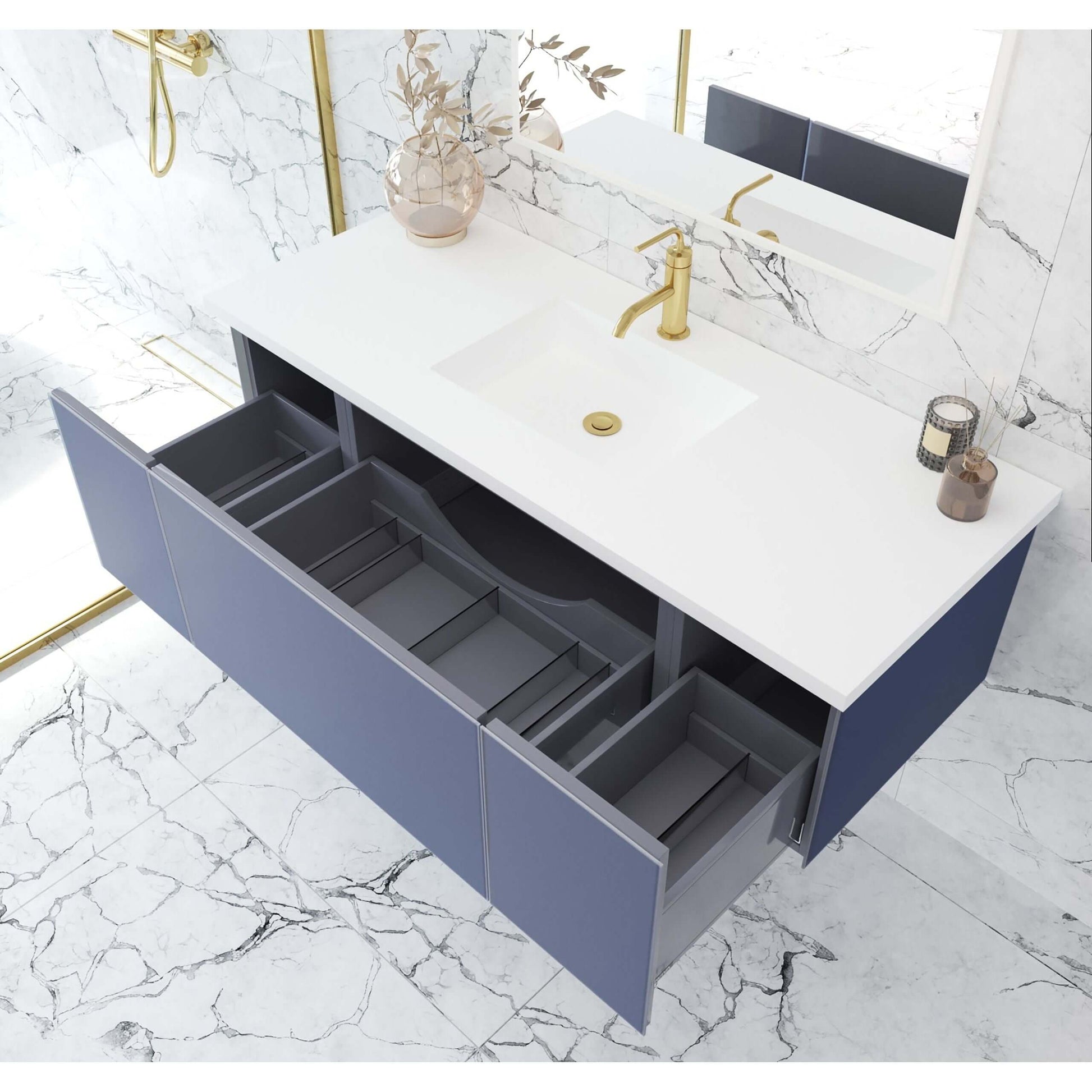 Vitri 54" Nautical Blue Bathroom Vanity with VIVA Stone Matte White Solid Surface Countertop - 313VTR-54NB-MW