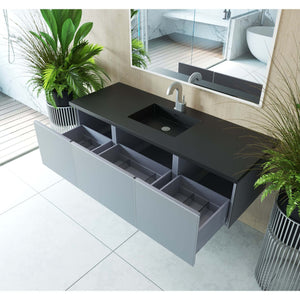Vitri 60" Fossil Grey Single Sink Bathroom Vanity with VIVA Stone Matte Black Solid Surface Countertop - 313VTR-60CFG-MB